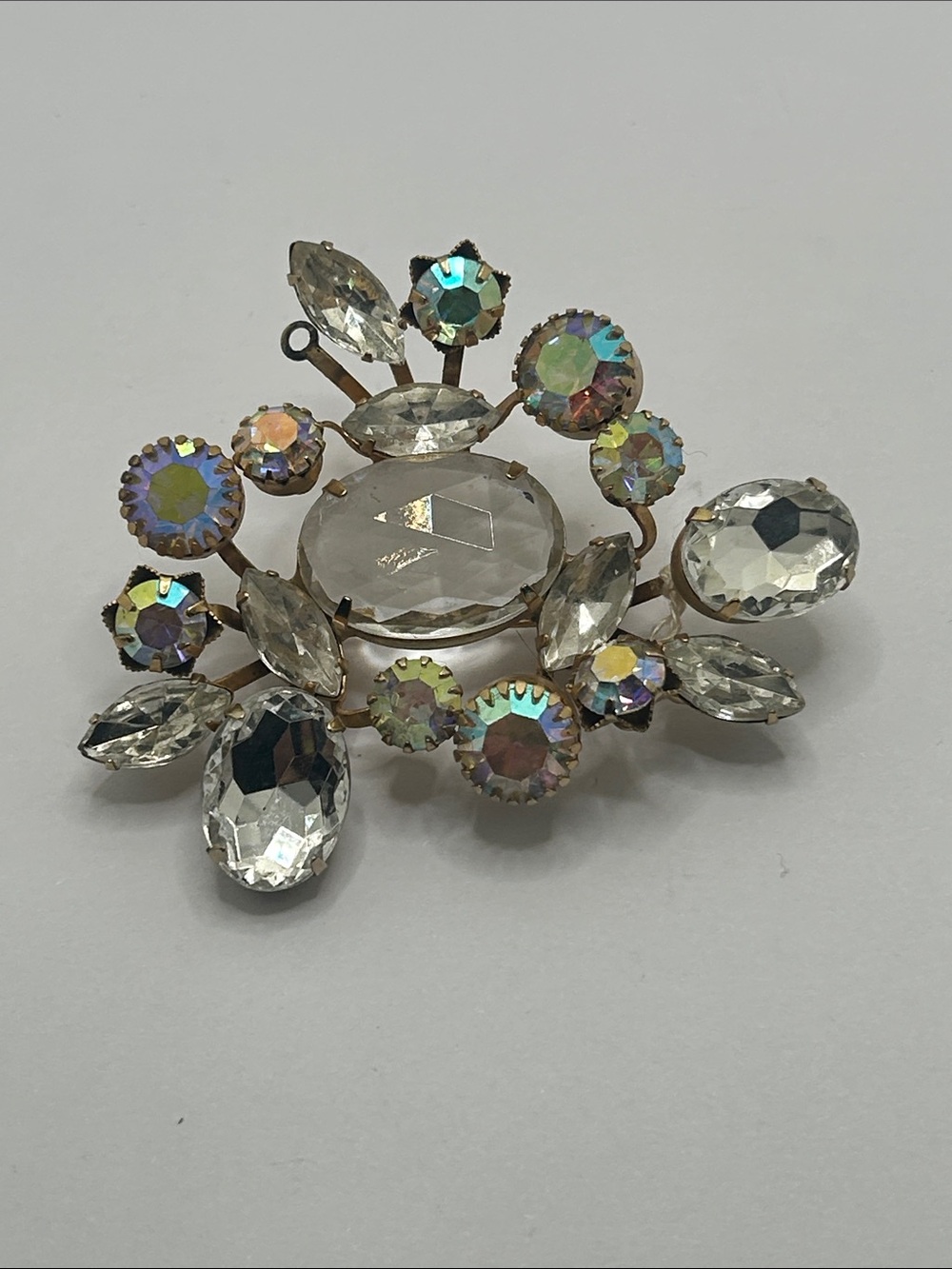 Unsigned Crystal and Aurora Borealis Statement Brooch - Clear